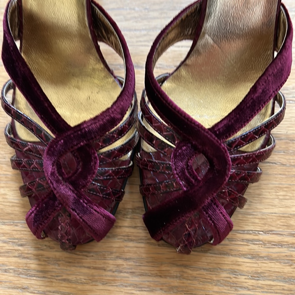 Dolce & Gabbana Velvet and Leather Burgundy Heels - Picture 2 of 9